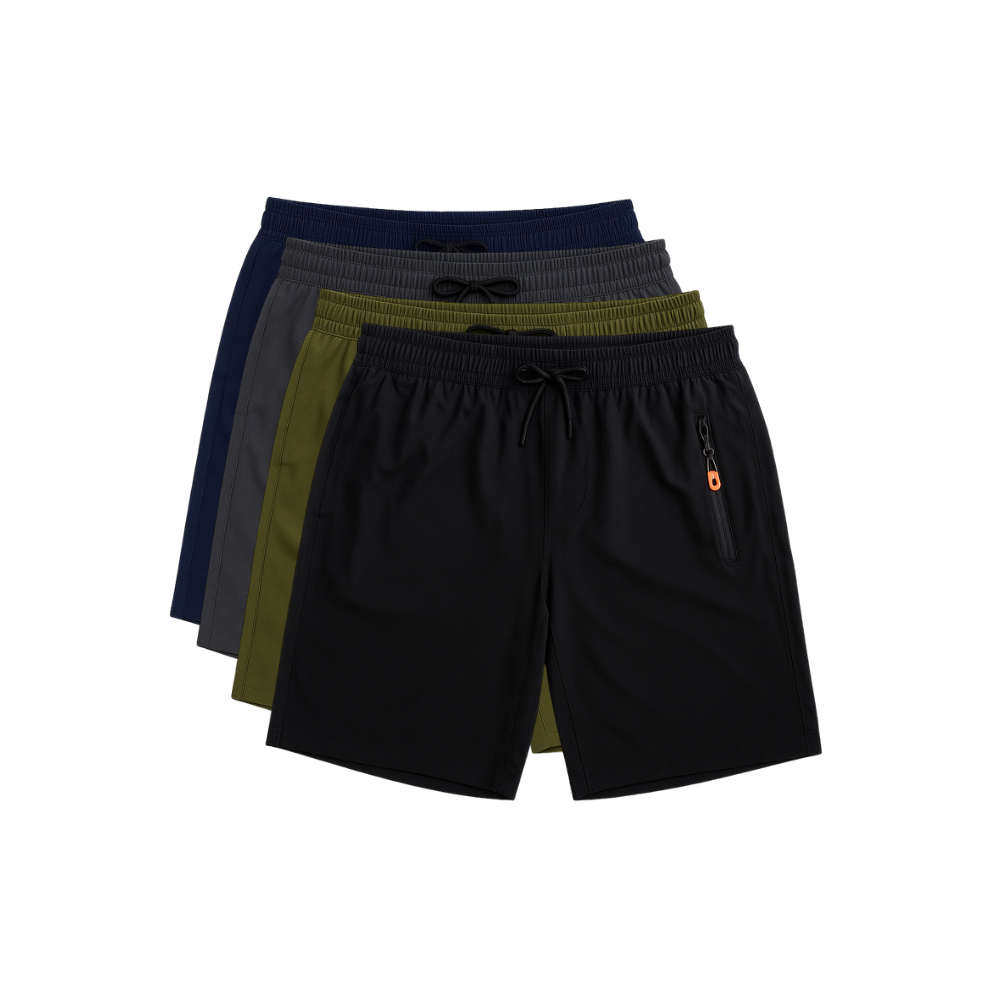 Kit 4 Bermudas DryFit Premium Vanguarda Performance - Secagem rápida, Bolso com Zíper e Ajuste Anatômico | FRETE GRÁTIS