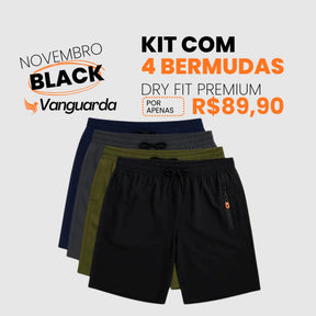 Kit 4 Bermudas DryFit Premium Vanguarda Performance - Secagem rápida, Bolso com Zíper e Ajuste Anatômico | FRETE GRÁTIS