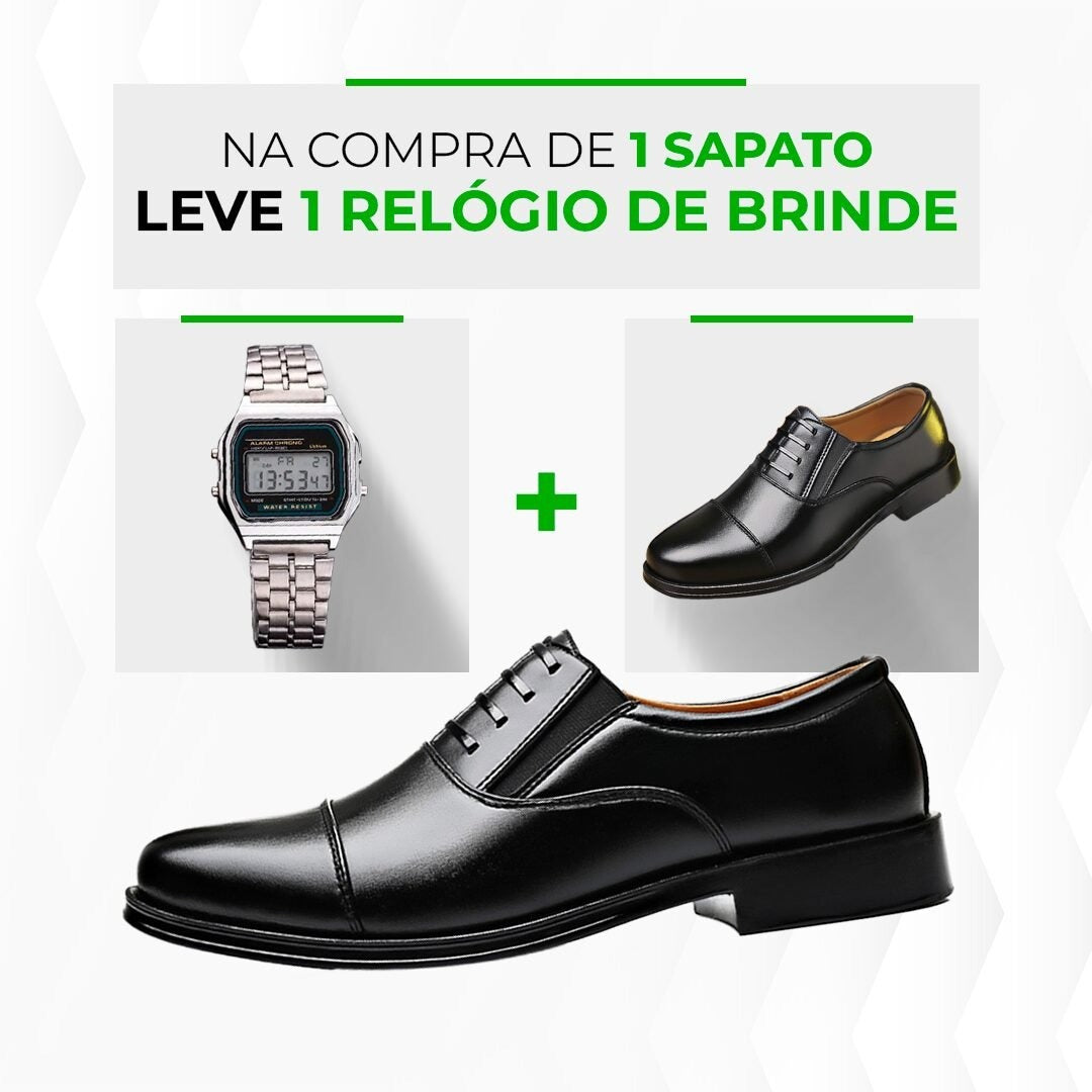 Sapato Masculino de Couro Genuíno Gentlemen’s + Relógio | Frete Grátis e Envio Nacional